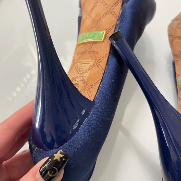 L.A.M.B. Gwen Stefani Womens Project Blue Satin Leather Platform Pump Heels 6.5 - Picture 10 of 12